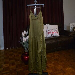 Satin Asymmetrical Maxi A-Line Dress !